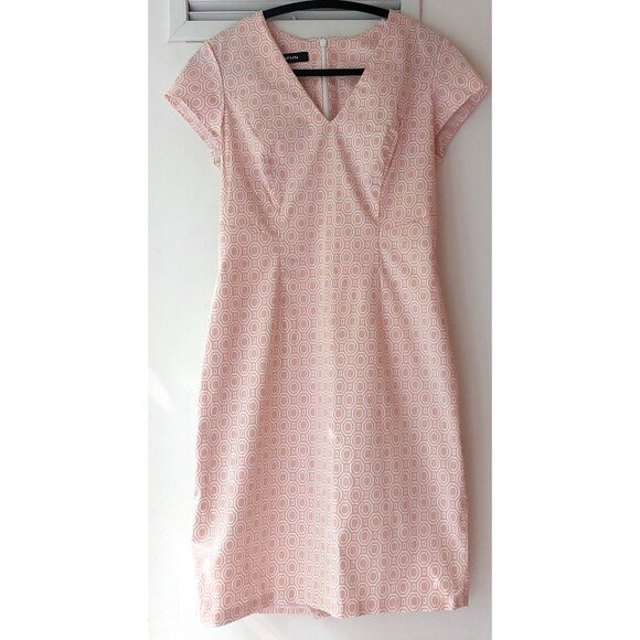 NWOT Stretch Cotton Sheath Dress Pink Geometric Print Pattern - Picture 1 of 8